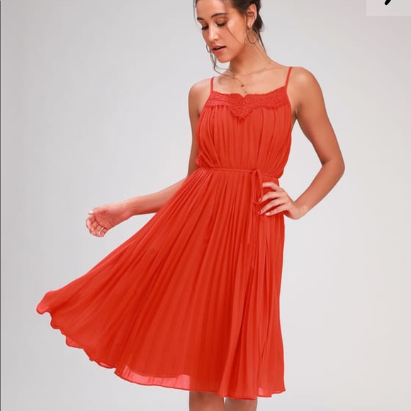 Lulus Dresses & Skirts - In Celebration Red Orange Pleated Midi Dress SZ XS